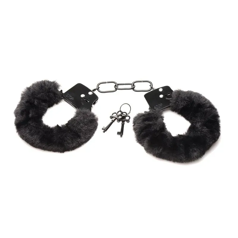 MASTER SERIES Furry Handcuffs käerauad, must