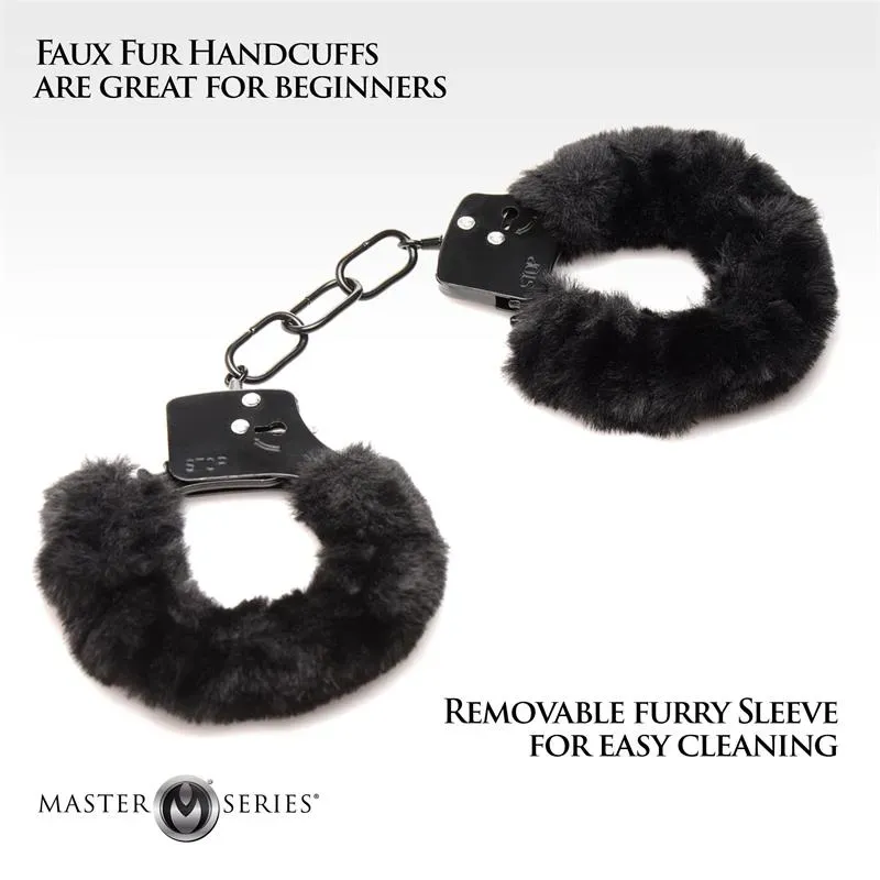 MASTER SERIES Furry Handcuffs käerauad, must