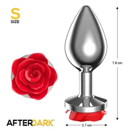 Size S - Metal Anal Plug with Red Rose Base