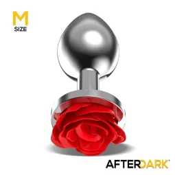 Size M - Metal Anal Plug with Red Rose Base