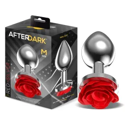 Size M - Metal Anal Plug with Red Rose Base