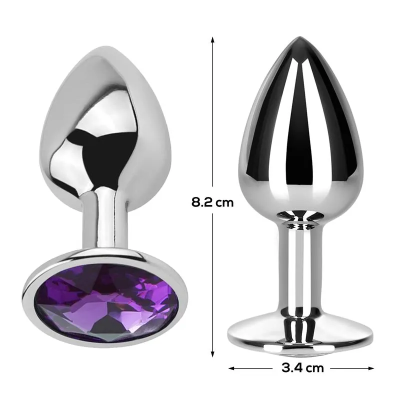 Size M - Butt Plug with Jewel Purple Amethyst Aluminium