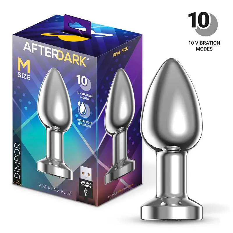 Size M - Dimpor Chrome Anal Plug with Vibration and Magnetic USB