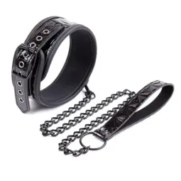 BLACK SAPPHIRE ошейник с поводком, веганская кожа