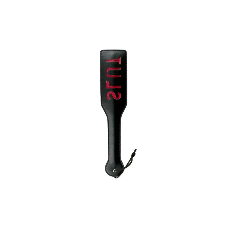 EasyToys Black Leather Paddle - Slut кожаная шлёпалка